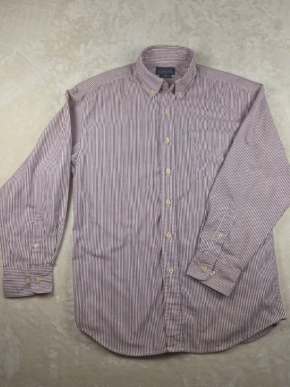 Basic Editions Men’s Small Burgundy & White Stripe Button‑Down Shirt